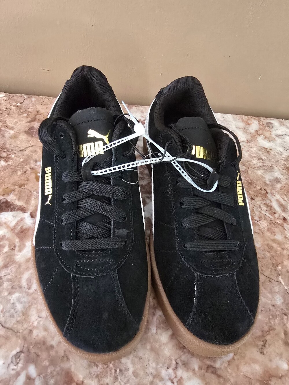 Puma Black Suede Sneakers with Gold Accents Womens Size 5.5